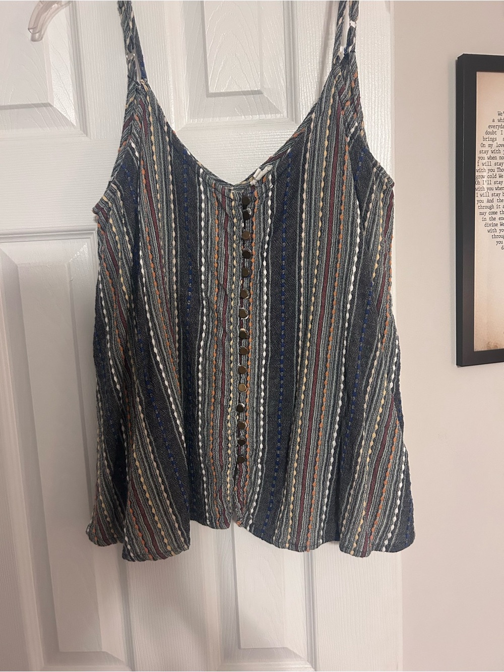 En Creme Striped Button-Front Camisole in Blue Multi